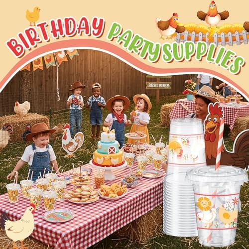 FoldTier 50 Pcs Chicken Party Cups 12 oz Birthday Plastic Disposable - Image 5