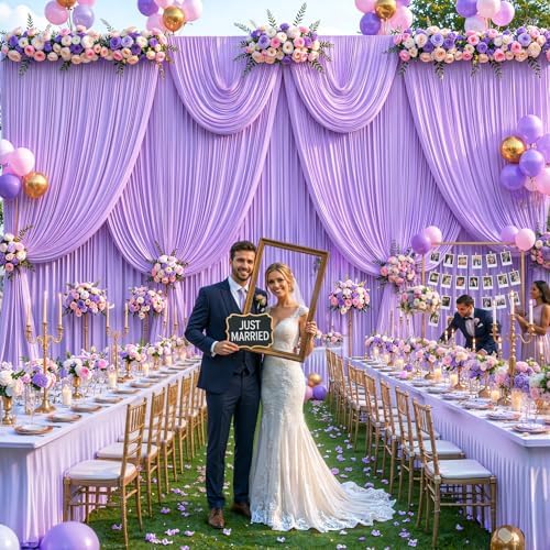 10 Panels Lavender Backdrop Curtain for Parties Wedding Wrinkle Free Light Purple Photo Curtains Backdrop Drapes Fabric Decoration for Baby Shower Photoshoot 50ft(W) x 10ft(H) - Image 2