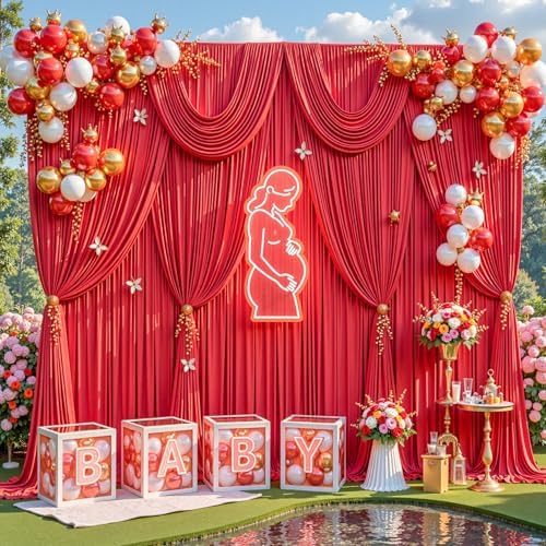 10x15ft Red Backdrop Curtains for Parties Wrinkle Free Fabric Backdrop Curtain Birthday Photo Drapes Backdrop for Wedding Baby Shower Bridal Shower Photography Stage Back Drop 2 Panels 5x15FT - Image 3