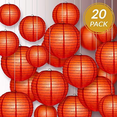 Quasimoon PaperLanternStore.com Ultimate 20-Piece Red Paper Lantern Party Pack - Assorted Sizes of 6, 8, 10, 12 Inch (5 Round Lanterns Each) for Weddings, Birthday, Events and Decor - Image 2