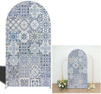 Curved Top Arch Cover Backdrop 3.3x6.5ft Mediterranean Portuguese Patchwork Tile Theme Spandex Background for Birthday Wedding Shower Banquet Porcelain Party Decoration by FiVan