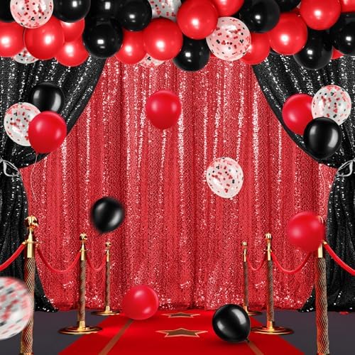 SmoothNovelty 137 Pcs 2026 Graduation Decoration Red Black Party Backdrop Kits - 4 Sequin Backdrop Curtain 133 Balloon Garland Kit Photo Prop Background for Prom Send Off Wedding Anniversary - Image 5