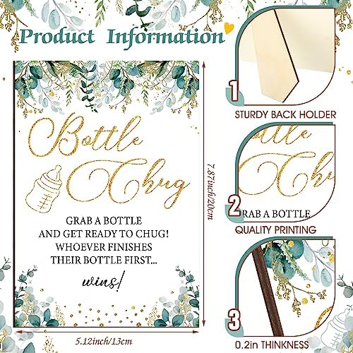 Trelaco 12 Pcs Greenery Cool Baby Shower Game Bottle Chug Wooden Sign Set - Image 4