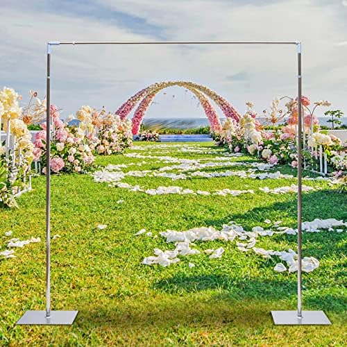 Wedding Arch Square Backdrop Stand Wedding Decorations Arch Party Ceremony Backdrop Stand Metal Stainless Steel Frame Wedding Arches for Ceremony Silver w/ Steel Base (3X3m/9.84X9.84ft) - Image 2