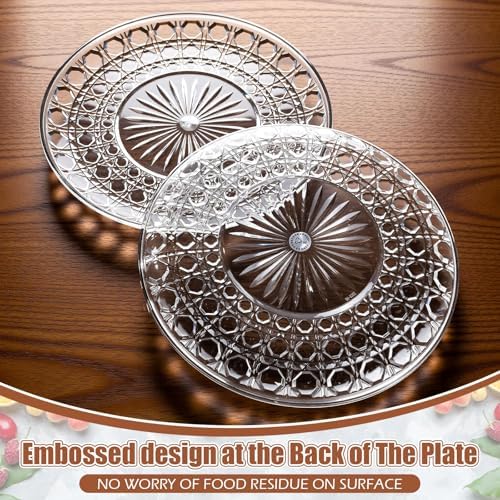 10 Pcs Round Plastic Serving Platters Bulk Clear Plastic Tray Acrylic Crystal Flan Plates Diamond Embossed Dinnerware for Party Food Cake Cookie Fruits Birthday Wedding Supplies(13.8 Inch) - Image 4