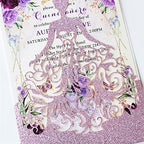 5.12 x7.28 inch 50PCS Purple Glitter Quinceanera Invitations Kit Laser Cut Hollow Girl Princess Quinceañera Invitations with Envelopes for Quinceanera Bridal Shower Invite - Image 6