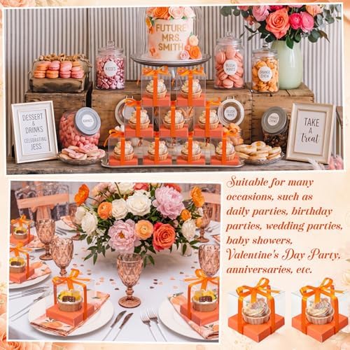 Thenshop 50 Pcs Clear Cupcake Boxes Individual 3.5 Inch, Orange - Image 6
