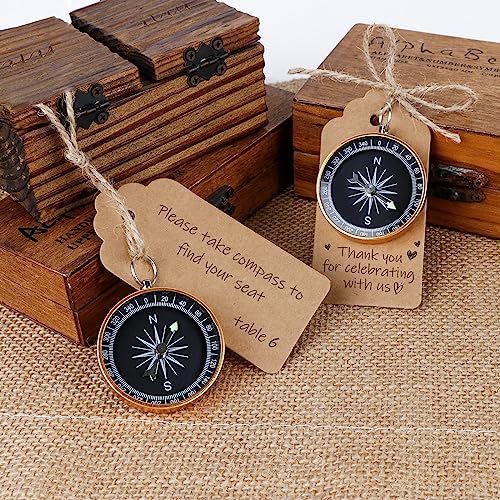 50 Sets/100pcs Compass Favor Bulk: Compass Keychain & Kraft Tags (Gold) - Image 3
