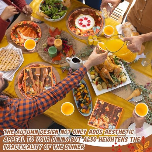 Pickmesh 400 Pcs Party Supplies Disposable Paper Plates Napkins and Cups Decorations for Men Women(Autumn Pumpkin,Orange) - Image 4