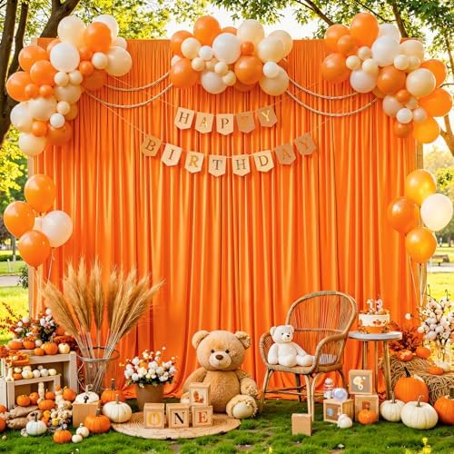 40x10ft Orange Backdrop Curtains for Wedding Parties Wrinkle Free Photo Backdrop Drapes for Photography Birthday Baby Shower Soft Fabric Party Backgournd for Photoshoot 5x10ft, 8 Panels - Image 7