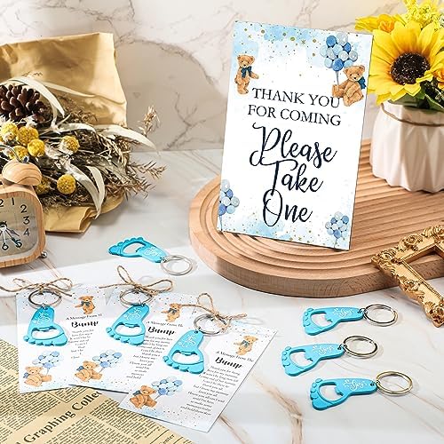 Estune 50 Sets Boy Baby Shower Bottle Opener Favors Bulk Include 50 Pcs Blue Footprint Keychain Bottle Openers with Organza Bags Thank Tags Baby Shower Gender Reveal Party Souvenirs Gifts for Guests - Image 6