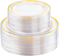 FLOWERCAT 100PCS Clear Plates with Gold Trim - Heavy Duty Clear and Gold Plastic Plate Disposable for Fall Party/Wedding Include 50PCS 10.25inch Dinner Plates - 50PCS 7.5inch Cake Plate by FLOWERCAT