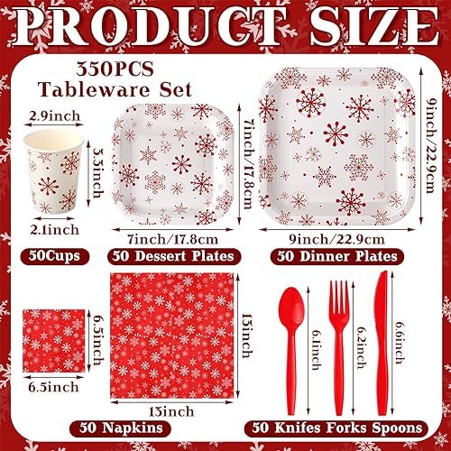 350 Pcs Christmas Paper Plates and Napkins Set Disposable Serve 50 - Image 3