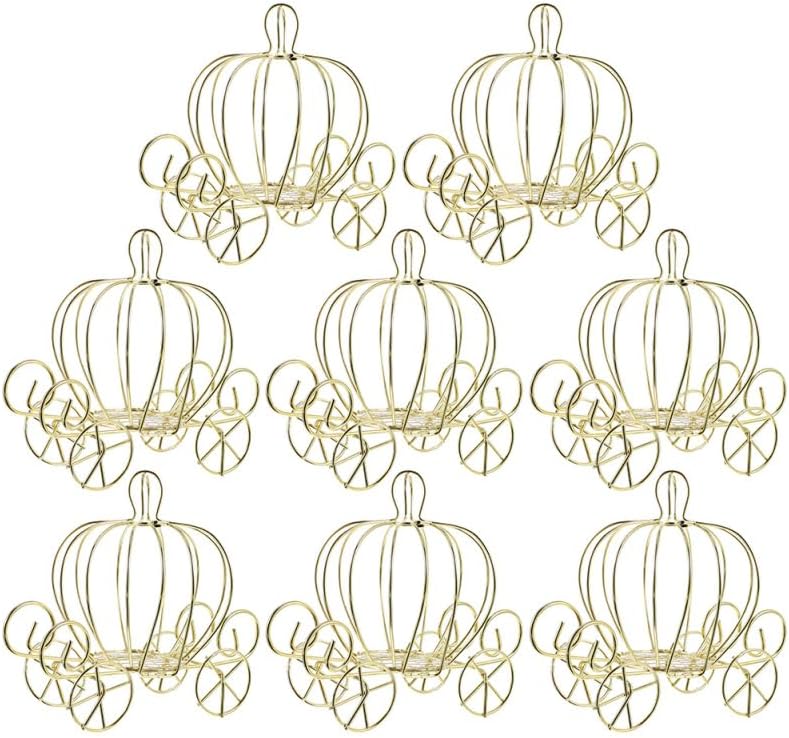 VILLCASE 8 Pcs Pumpkin Carriage Candy Boxes, Gold Metal Party Favors by VILLCASE