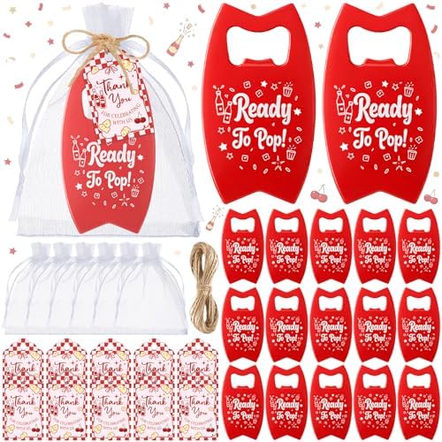 Domensi 50 Set She's Ready to Pop Bottle Openers, Baby Shower Favors for Guests, Retro Soda Bottle Opener Return Gifts with Organza Bags and Thank You Tags for Baby Shower Decorations by Domensi