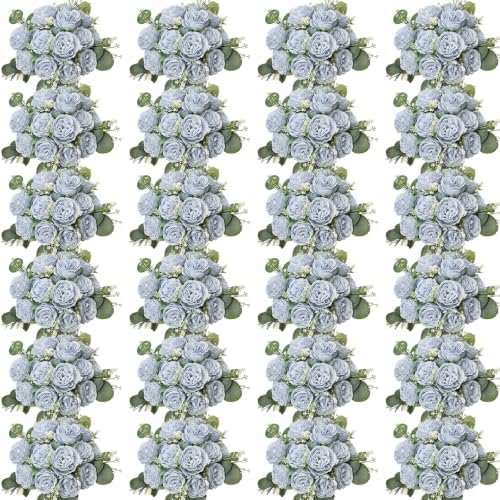 24 Bundles Dusty Blue Artificial Peonies Silk Flowers Bulk by Nagobi