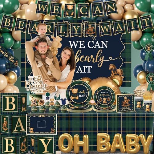 Bear Baby Shower Decorations,Tartan Plaids Teddy Bear Baby Shower Decor, Luxury Equestrian Bear Baby Shower Mom to Be Sash,Balloons,Boxes,Plates,Napkins,Backdrop for Vintage Baby Shower Gender Reveal - Image 6