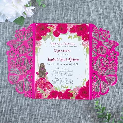 20 PCS Butterfly Quinceanera Invitation, Laser Cut Invitation Cards - Image 5