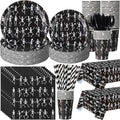 Funnymoom 452 Pcs Halloween Skeleton Party Decorations, Human Bones Dancing Skeleton Paper Plates Napkins Cups Tablecloth Cutlery Straws for Spooky Ghost Themed Birthday Party Supplies, Serves 50 by Funnymoom