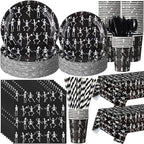 Funnymoom 452 Pcs Halloween Skeleton Party Decorations, Human Bones Dancing Skeleton Paper Plates Napkins Cups Tablecloth Cutlery Straws for Spooky Ghost Themed Birthday Party Supplies, Serves 50 by Funnymoom