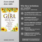 Amanda Creation Sunflower Baby Shower Invitations for Girl, It's a Girl Floral Design, Personalized Baby Shower Invitations, 20 Personalized 5x7 Double-Sided Cards with White Envelopes, Made in USA - Image 4
