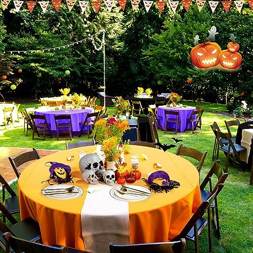 Buryeah 24 Pcs Black, Purple, Orange Round Plastic Tablecloths 84 Inch - Image 6