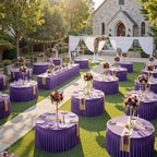 6 Pack Purple Spandex Round Tablecloths for 60 inch Table, Wrinkle Free Stretchy 120inch Fitted 5FT Round Table Cover Cloths with Skirt for Wedding Party Dining Banquet - Image 5