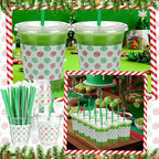 50 Pack Christmas Plastic Cups with Lids and Straws 12oz Lime Green and Red - Image 6