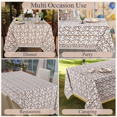 Ridhi Oak Brown Hand Block Print Cotton Rectangle Tablecloth 90 x 60 Inch - Image 5