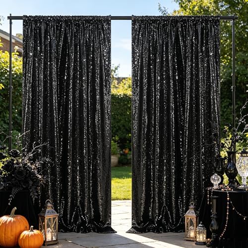 Black Glitter Sequin Backdrop Curtains 8ftx8ft Photo Drapes - Image 7