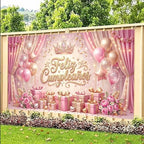 Feliz Cumpleaños Backdrop Pink Gold Balloon Crown Rose Gift Curtain Photo Background Banner for Women Girls Happy Birthday Party Photoshoot 12X10ft - Image 6