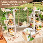 Wisreach Wooden 3 Tier Cupcake Stand with Swing and Flower Decoration Serving Removable Tray Display Serving Ladder Foldable Stand with Serving Platter Tray Party Food Display Set for Cake Snack Fruit Chips Bread Centerpieces Catering - Image 6
