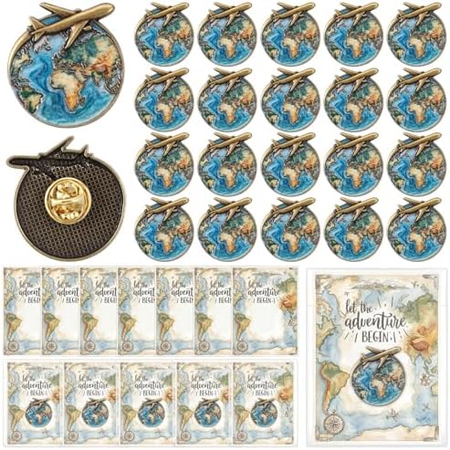 Highergo 48 Sets World Travel Map Enamel Favors Plane Appreciation Cards by Highergo