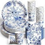 Dandat 250 Pcs Blue Floral Paper Plates and Napkins Blue Bridal Shower Tea Party Decorations Blues White Floral Tableware Set for 50 Guests Disposable Plates Napkins Cups Wedding Baby Bridal Shower by Dandat