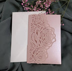 50sets Green Laser Cut Wedding Invitations Card Rose Greeting Cards Envelopes Invitation for Wedding Birthday Baby Graduation Party Supplies (Whole sets, Pink) - Image 4