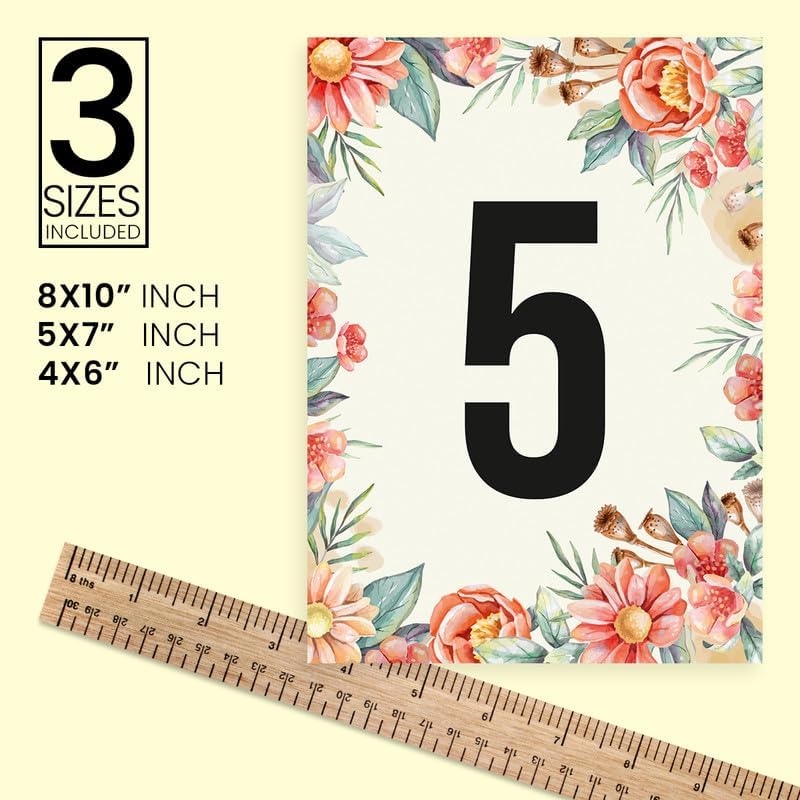 Peach Floral Design Table Number Cards Double Sided Party Table Numbers for Reception Baby Shower Anniversary Birthday Bridal Party 4x6 100 Pcs - Image 4