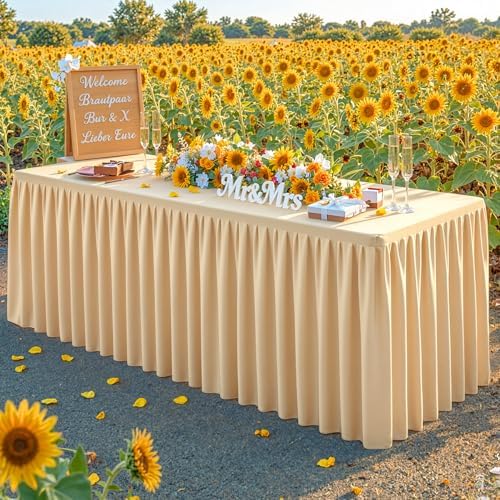 Dark Champagne Polyester Table Cloths for Rectangle 6 Foot Tables, 2 Pack Wrinkle Free Tablecloths Stretchy Banquet Ruffle Fitted Table Cover Desk Skirt for Parties Wedding Birthday Baby Shower - Image 7