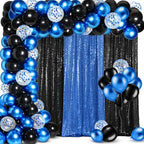 SmoothNovelty 137 Pcs 2026 Graduation Decoration Blue Black Party Backdrop Kits - 4 Sequin Backdrop Curtain 133 Balloon Garland Kit Photo Prop Background for Prom Send Off Wedding Anniversary by SmoothNovelty