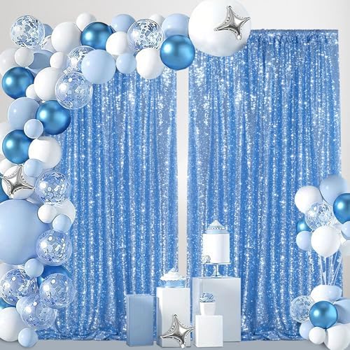 Baby Blue Glitter Sequin Backdrop Curtains 2 Pcs 5FTx10FT Baby Shower Party Backdrop for Boy Gorgeous Photography Fabric Drapes - Image 6