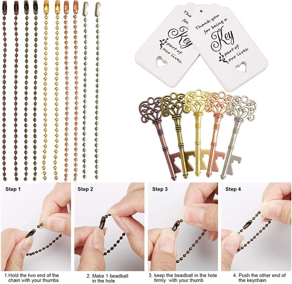 100 PCS Wedding Favors Key Bottle Openers,Bridal Shower Party Favors,Vintage Skeleton Key, Rustic Wedding Favors Decoration (5 colors mix and match) - Image 5