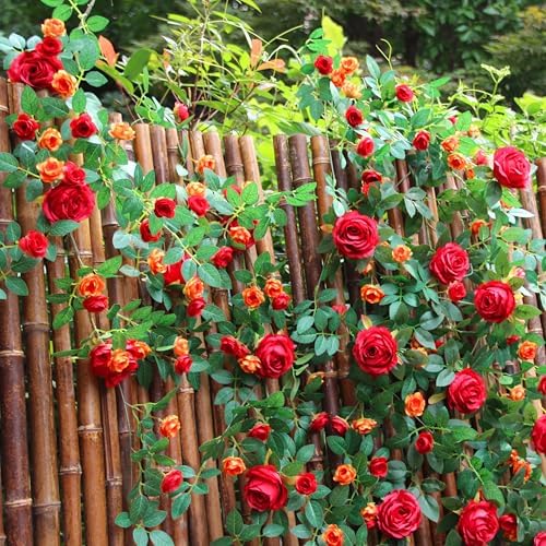 2 PCS 12FT Bendable Flower Garland, Fake Rose Vine for Home Decor,Red - Image 5