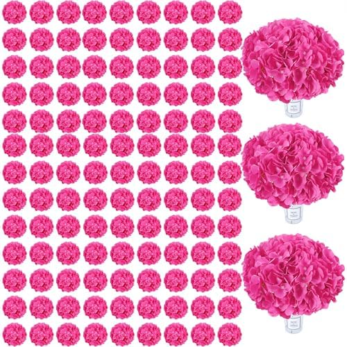 AVIVIHO 105Pcs Hot Pink Fake Flowers Hydrangea Artificial Flowers Bulk (Not Squished, No Steaming Need) Silk Flowers with Stems for Wedding Decor,Home,Baby Shower,Table Centerpieces Decoration by Aviviho