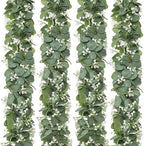 Eucalyptus Garland with White Flowers 4 Packs 5.9Ft Artificial Plants Vines by KHOYIME
