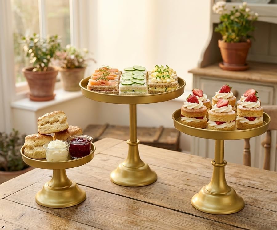 Gold 3Pcs Metal Round Cake Stand Set 8/10/12 Inch Dessert Display - Image 5