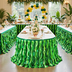 Wish Care 21ft Green Sequin Table Skirt for Rectangle Tables Curly Willow Hawaiian Grass Tutu Skirt Ruffle Table Cloth Desk Skirts for Birthday Baby Shower Jungle Luau Tropical Theme Party Table Decor - Image 6