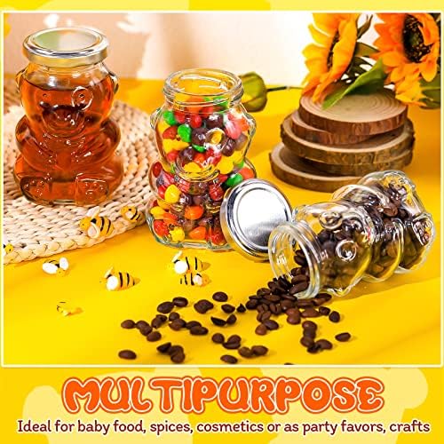 Patelai 24 Pack 4 oz Glass Bear Shaped Honey Jars with Lids Reusable Small Tilted Bear Glass Bottles Containers Dispenser for Candies, Birthday Wedding Party Favors(Classic, Silver) - Image 4