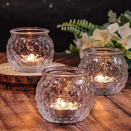 DARJEN Clear Votive Candle Holders Set of 24- Round Glass Candle Holders Bulk for Tea Light Candle, Diamond Texture Candle Votives for Wedding Centerpiece, Living Room & Home Table Decor - Image 5