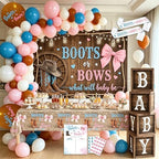 Boots or Bows Gender Reveal Decorations Kit, 7x5ft Polyester Backdrop by KosydownBasic