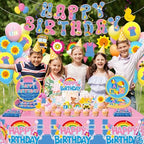 156Pcs Girls Birthday Party Decoration Set Cartoon Teacher Paper Plates and Napkins Happy Birthday Banner Hanging Swirls Cupcake Toppers Tablecloth for Girls Baby Shower English Teacher Party Supplies - Image 6
