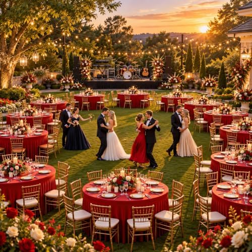 GALLETY 4 Pack Red Round Spandex Tablecloth for 5 FT Tables, Fitted Stretch Round Table Cover, 120 Inch Tablecloth for Wedding, Birthday, Christmas and Valentine’s Day Party - Image 5